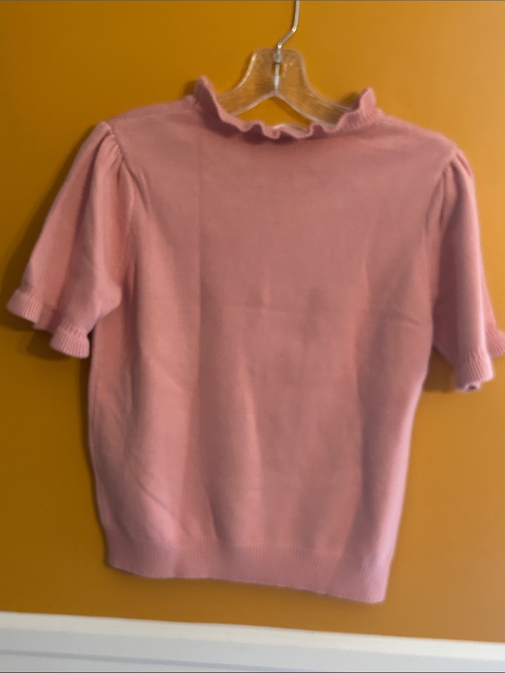 Pink Ruffle Neck Short Sleeve Sweater - Picture 7 of 9
